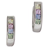 Rainbow Colored Sapphire Huggies  3.55Ct 14Kt White gold